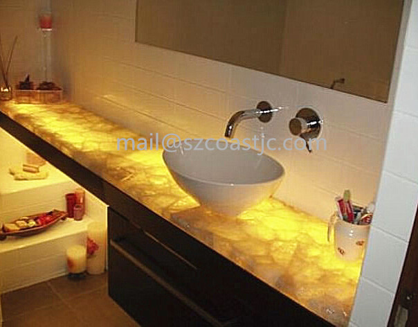 Backlit honey onyx bar and counter top